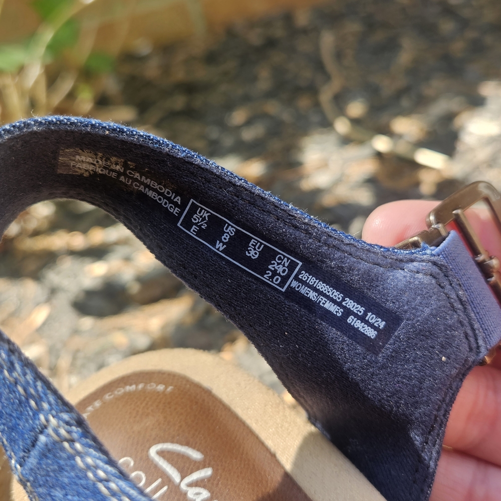 Clarks Women's Emmalae Iris Denim Slingback Wedge Heeled Sandals Size 8 - Picture 6 of 9